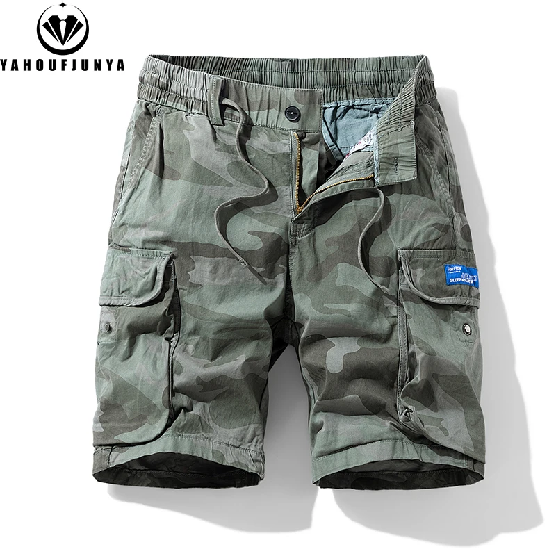 New Men Summer Outdoor Leisure Camouflage Comfortable Shorts Men Elastic Waist Loose Straight High-Quality Design Shorts Male 5