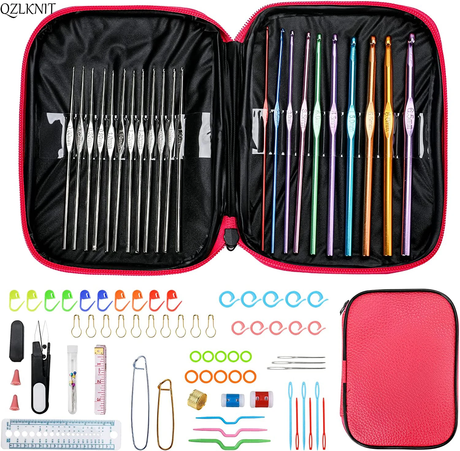 QZLKNIT Hot 100PCS Crochet Hooks Set Aluminum Ergonomic Handle Crochet qzlknit-hot-100pcs-crochet-hooks-set-aluminum-ergonomic-handle-crochet