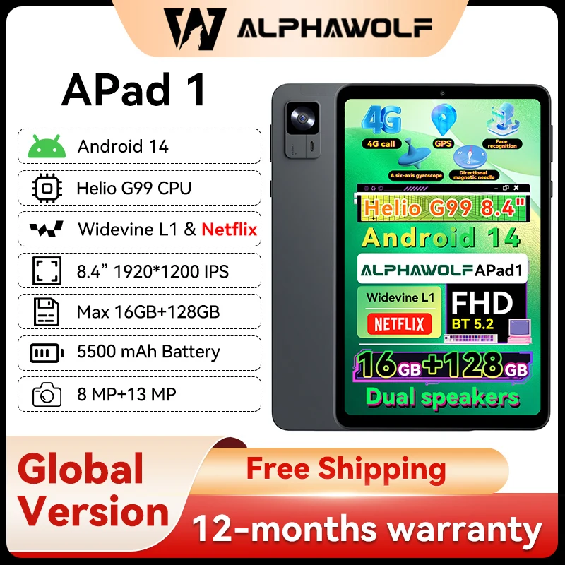［新品・未開封］ALPHAWOLF APad 1 Alphawolf APad1 8 inch Helio G99 CPU Android14 Tablet 16GB+