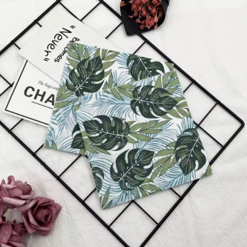 Colourful Printed Napkins 2 Layers of Green Leaves Square Paper Napkins Disposable Decorative Table Setting Coffee Shop
