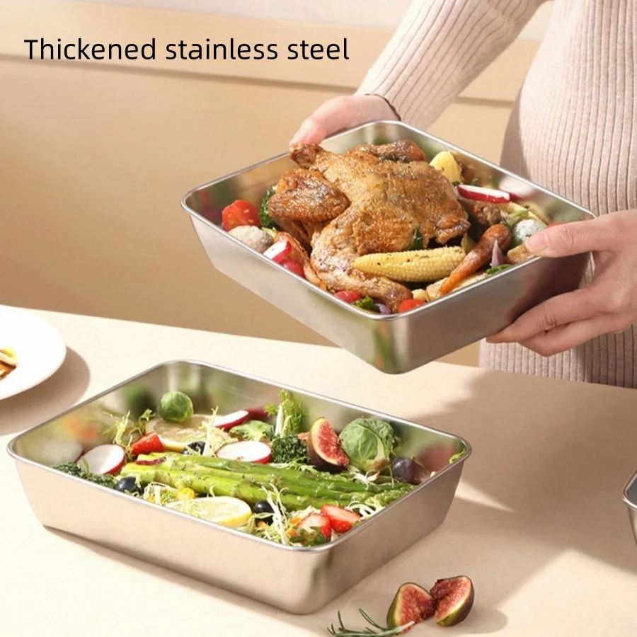 Stainless Steel Crisper Fresh-keep Food Container Rectangle Picnic Bento Tray Refrigerator Freezer Storage Box Restaurant Plate
