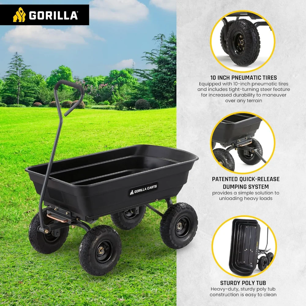 Gorilla Carts Heavy Duty Poly Yard Dump Cart Garden Wagon with 15 Tires