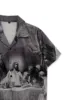 Men's Retro Religious Dinner Pattern Print Short Sleeve Lapel Shirt Top, Male Casual Button Up Shirt For Summer Daily Wear 3