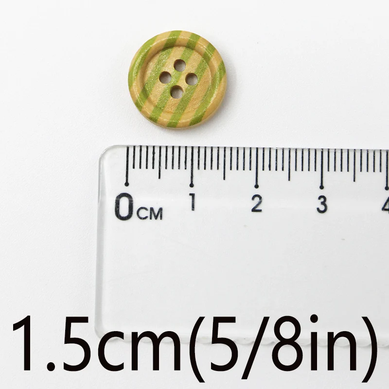 (100 Pieces/bag) 1.5cm 4-hole Painted Striped Button Circular Wooden Handmade DIY Retro Decorative Button