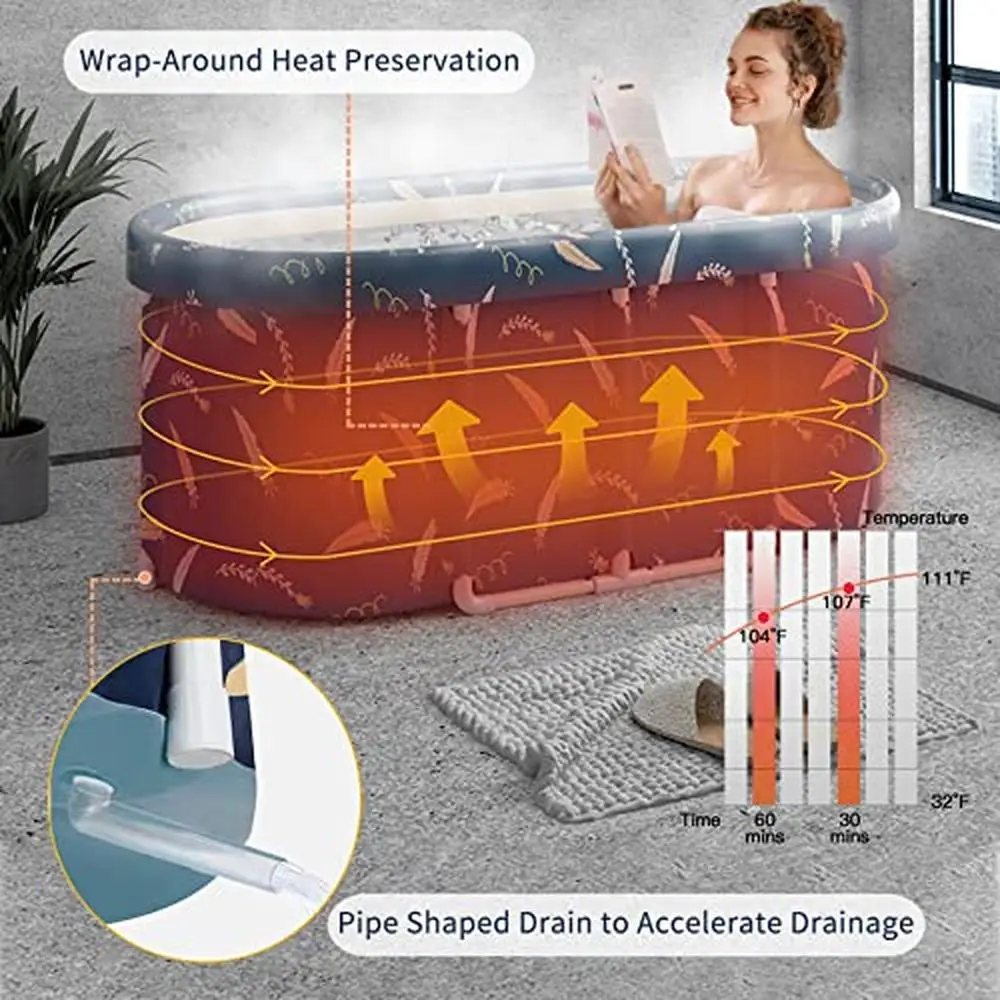 Foldable Portable Japanese Soaking Tub with Drain Hose Adults Boys and Girls Aluminum Alloy Support Frame Anti-Leakage Body Easy 6