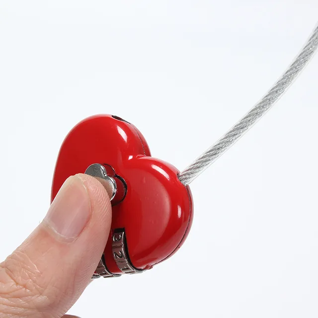 Travel Sport 3 Digit Padlocks Mini Code Lock Wire Rope 3-Digit Code Combination Padlock Red Heart Padlock 3