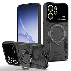 360° Rotating Magnetic Bracket Armored Phone Case with Magsafe Protective Cover for OPPO Reno15 Pro Max (Black)