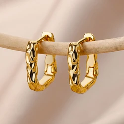 Stainless Steel Hoop Earrings For Women Gold Color Round Square Geometric Earring Female Fashion Ear Jewelry Brincos Gift 2024