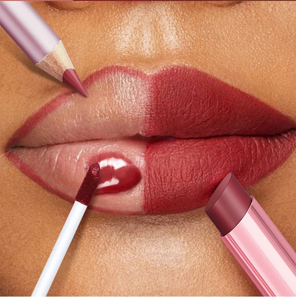 Waterproof Lipstick  Lipliner Set - Long Lasting Matte Mini Makeup 3pcs