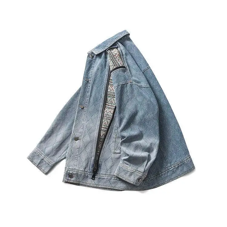 American Vintage Denim Jacket for Spring Heavy Industry Loose Letter Embroidery Coat Unisex Varsity Casual Baseball Outwear