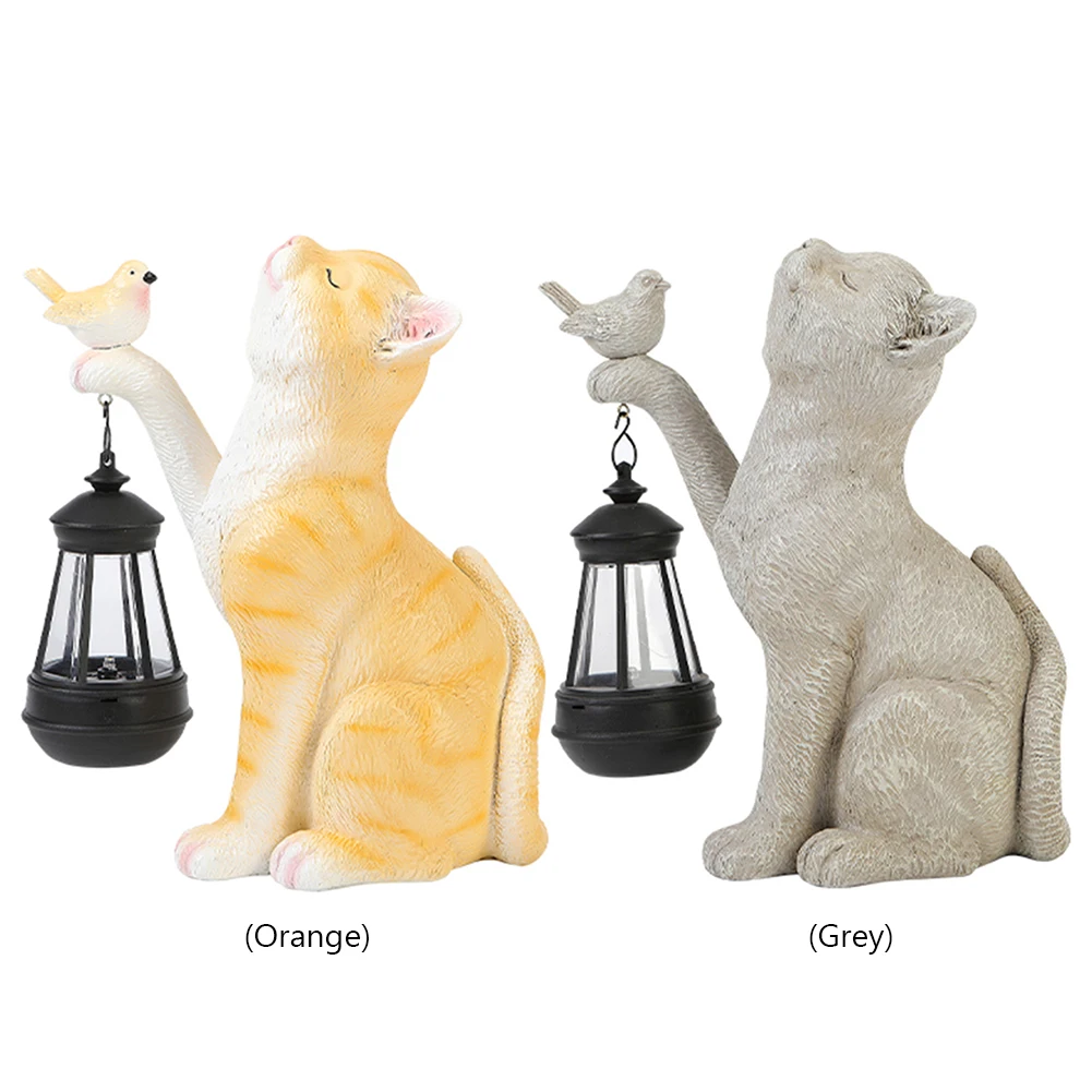 Cat Garden Statue Resin Solar Decor Animal Lamp Cute Creative Cat Yard Light Solar Outdoor Statue Light for Yard Balcony Pathway