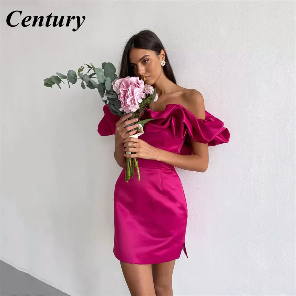 

Century Mermaid Ivory Prom Dress Ruffles Evening Dress Tea Length Wedding Party Dress Off The Shoulder Night Dress Custom Size