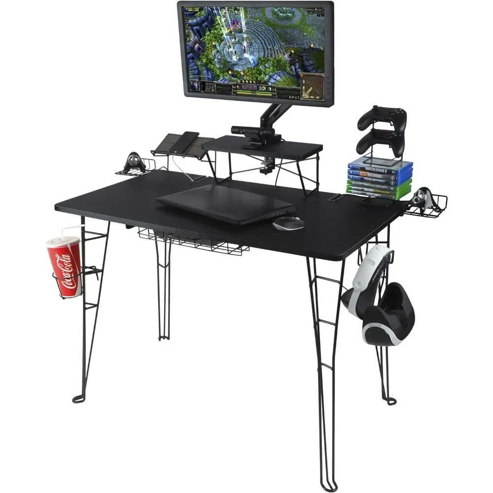 Original Gaming Desk – Carbon-Fiber Laminated Desktop, Heavy-Duty Steel-Wire Legs, Elevated Monitor Platform, Tablet/Ph acmer e10 laser cutting steel panel platform 440x440mm