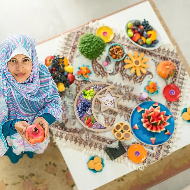 

Eid Dessert Tray Candy Fruit Serving Plate Eid Al-Fitr Candy Sweets Cookies Tray For Pastries Sweets Nuts Festival Decor Eid