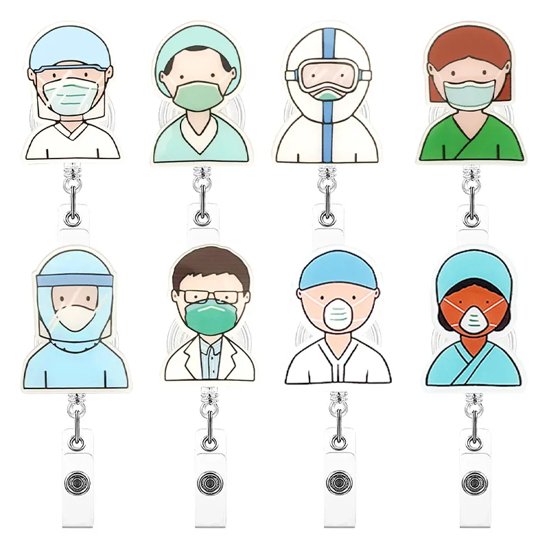 

Doctors Nurses Work Card Clip Chest Pocket ID Tag Clips Name Badge Holder Reel Lanyard Easy Pull Belt Key Ring Retractable