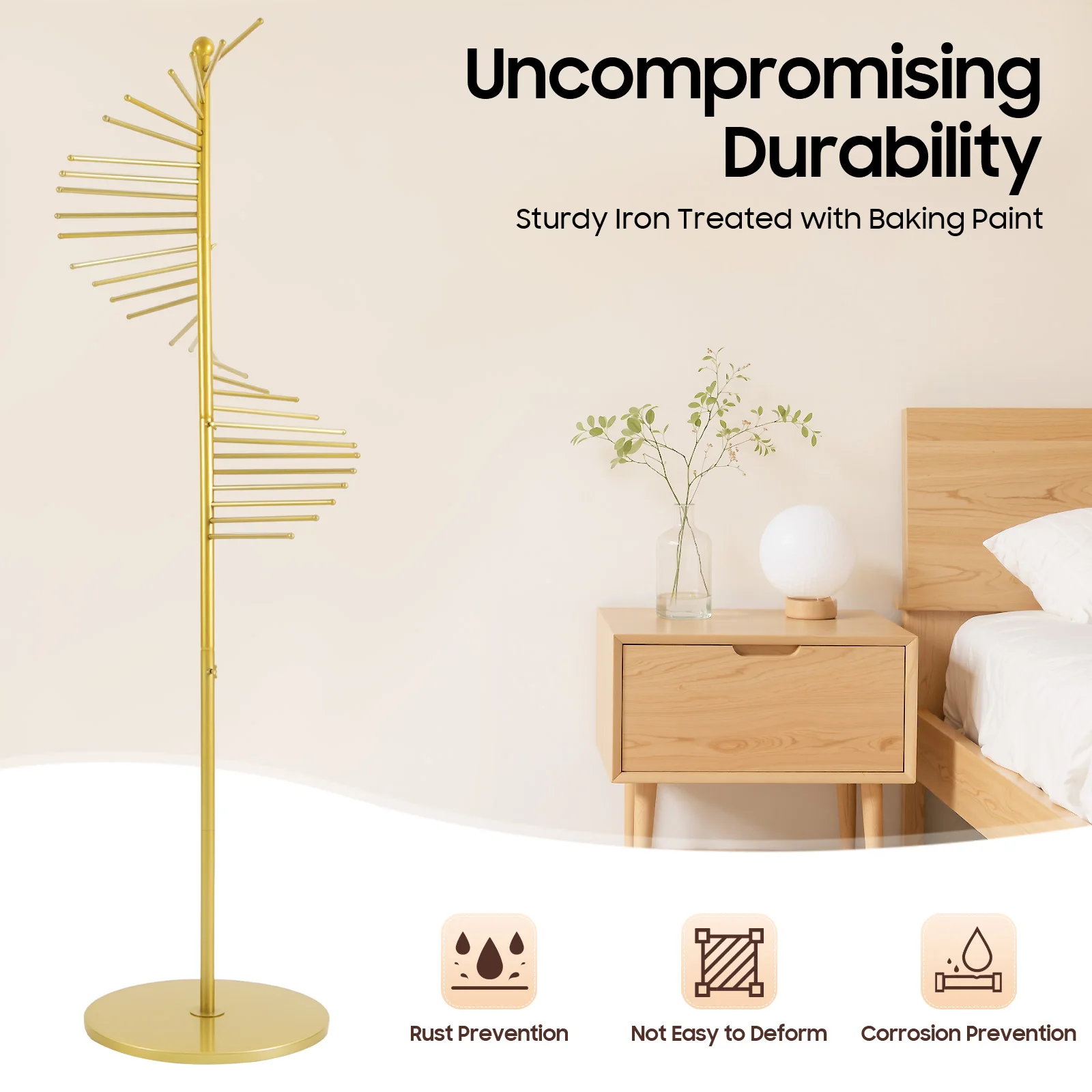 Freestanding Spiral Scarf Display Rack Gold Iron Modern Style Baking Paint Floor Standing Assembly Required