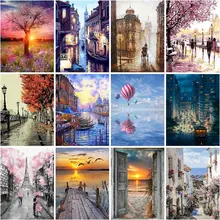 

CHENISTORY Painting By Numbers Pictures By Number Urban Street Scenery For Adults Room Wall Art 50x40cm Wood Frame Diy Handworks