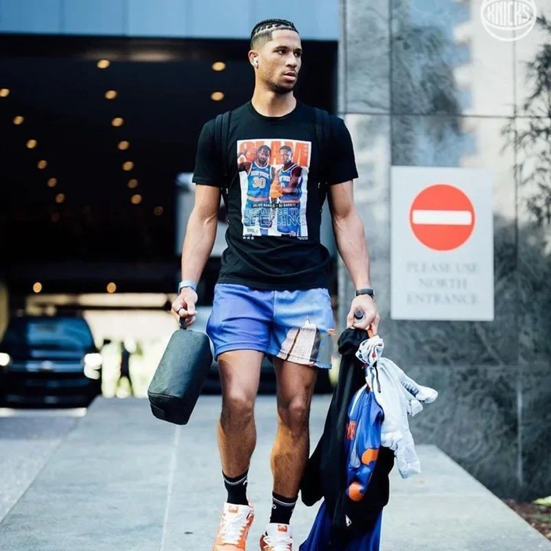 New American Casual Basketball Shorts Street Style Trendy Brand Popular Mesh Four-Fold Cross Shorts Sports Leisure Pants