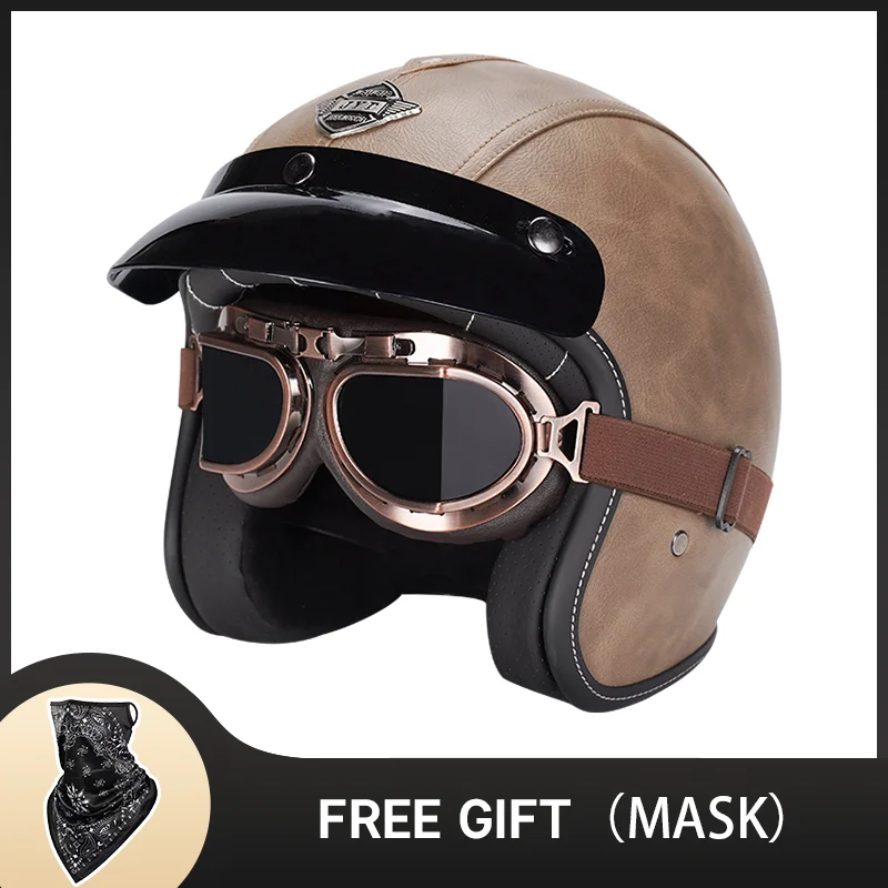 

Retro 3/4 Motorcycle Helmets Open Face Vintage Chopper Capacete De Moto Motorbike Scooter casco DOT Approved ECE Men Women