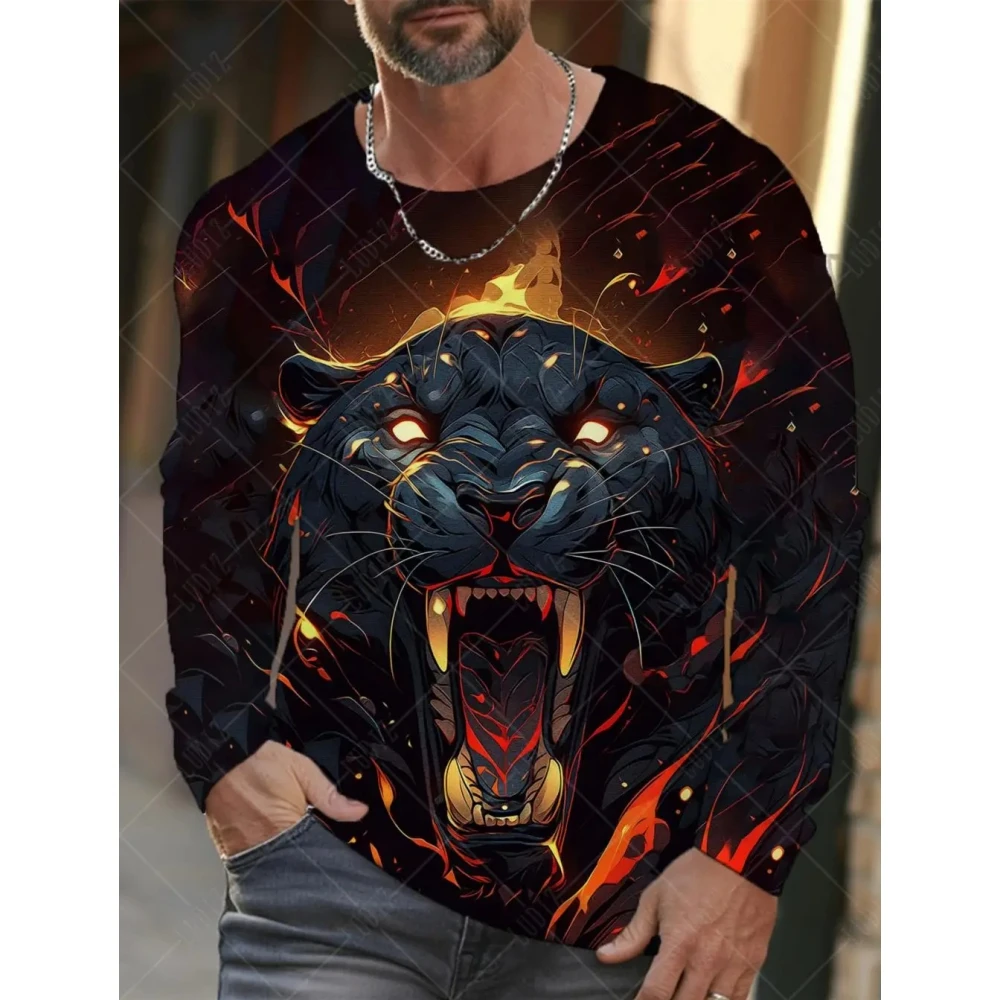 

Animal Long Sleeve T-Shirt Men's High Quality Print Tshirt Big Size Man O-Neck Clothing Casual Leopard Pattern Top New Pullover