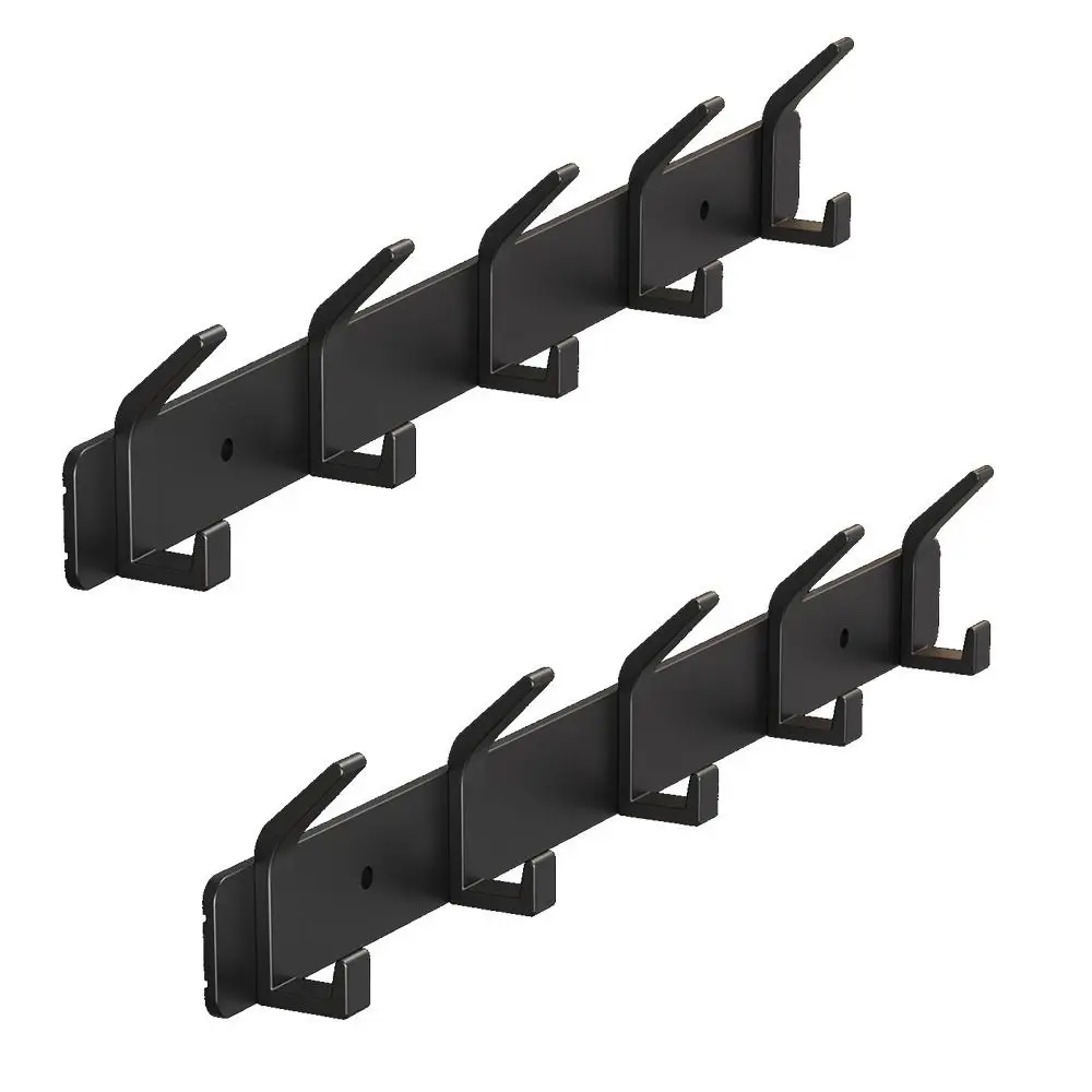 

2 Sets Space Aluminum Coat Hooks Heavy Duty 5 Hooks Coat Rack Wall Mount Multi-purpose Strong Bearing Capacity Wall Coat Rack
