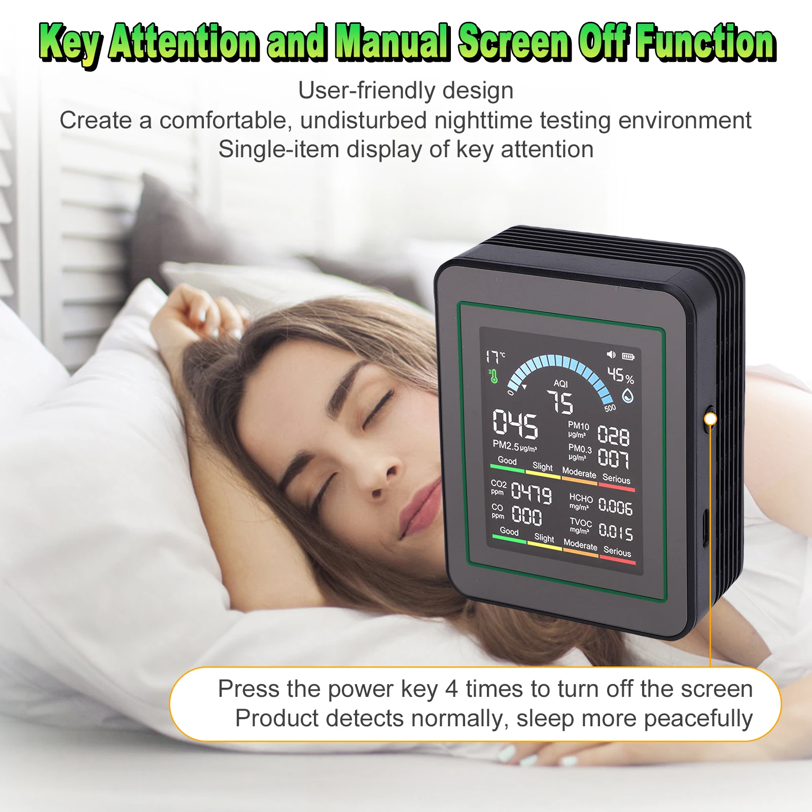 10 in 1 HCHO Meter, Portable Temperature and Humidity Meter with Color Screen for Home, Office, Vehicle, Detect PM0.3 PM2.5 PM10