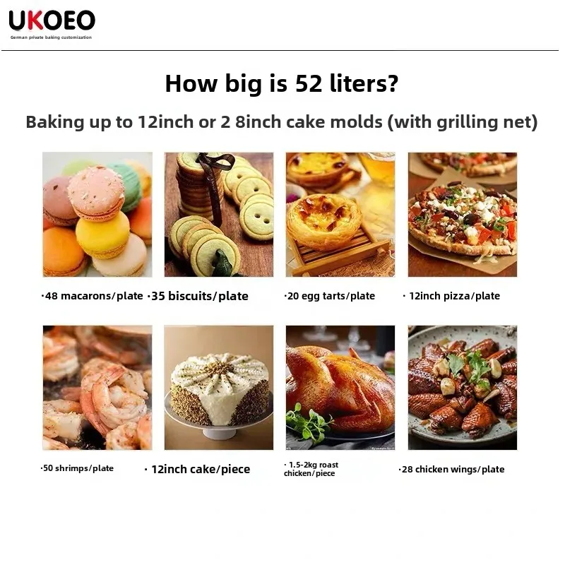 UKOEO Home Brand HBD-5002 Automatic Large Capacity 52L Baking Function Electric Oven Stainless Steel Home Appliance Oven