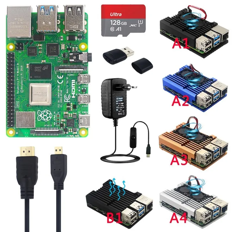 Original Raspberry Pi 4 Model B Kit 1 2 4 8 Gb Ram + Aluminum Case