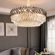 

Luxury Living Room Crystal Chandelier Round Gold Home Decor Chain Light Fixture Dining Room Bedroom Led Cristal Lamps