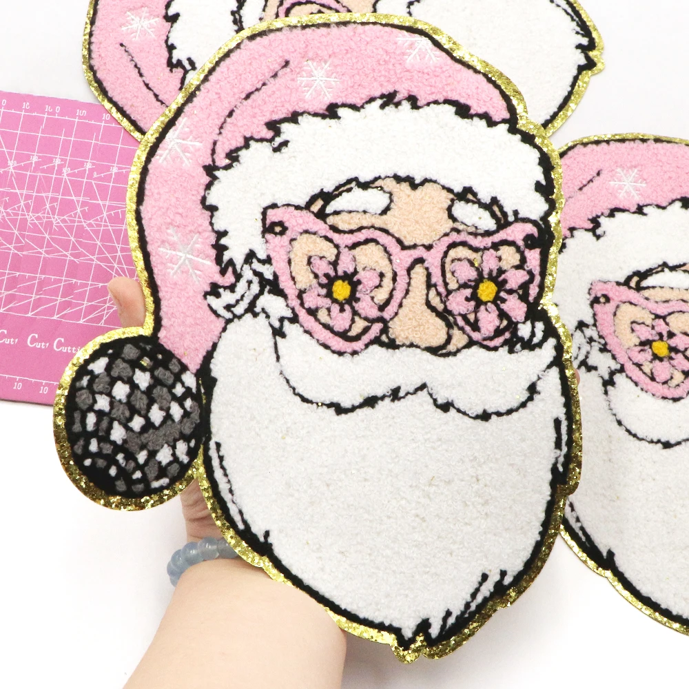 1 Stück Santa Claus Chenille Patches besticktes Eisen auf Kleidungs stücken Applikationen Abzeichen Mädchen DIY Zubehör für Kleider tasche Rucksack