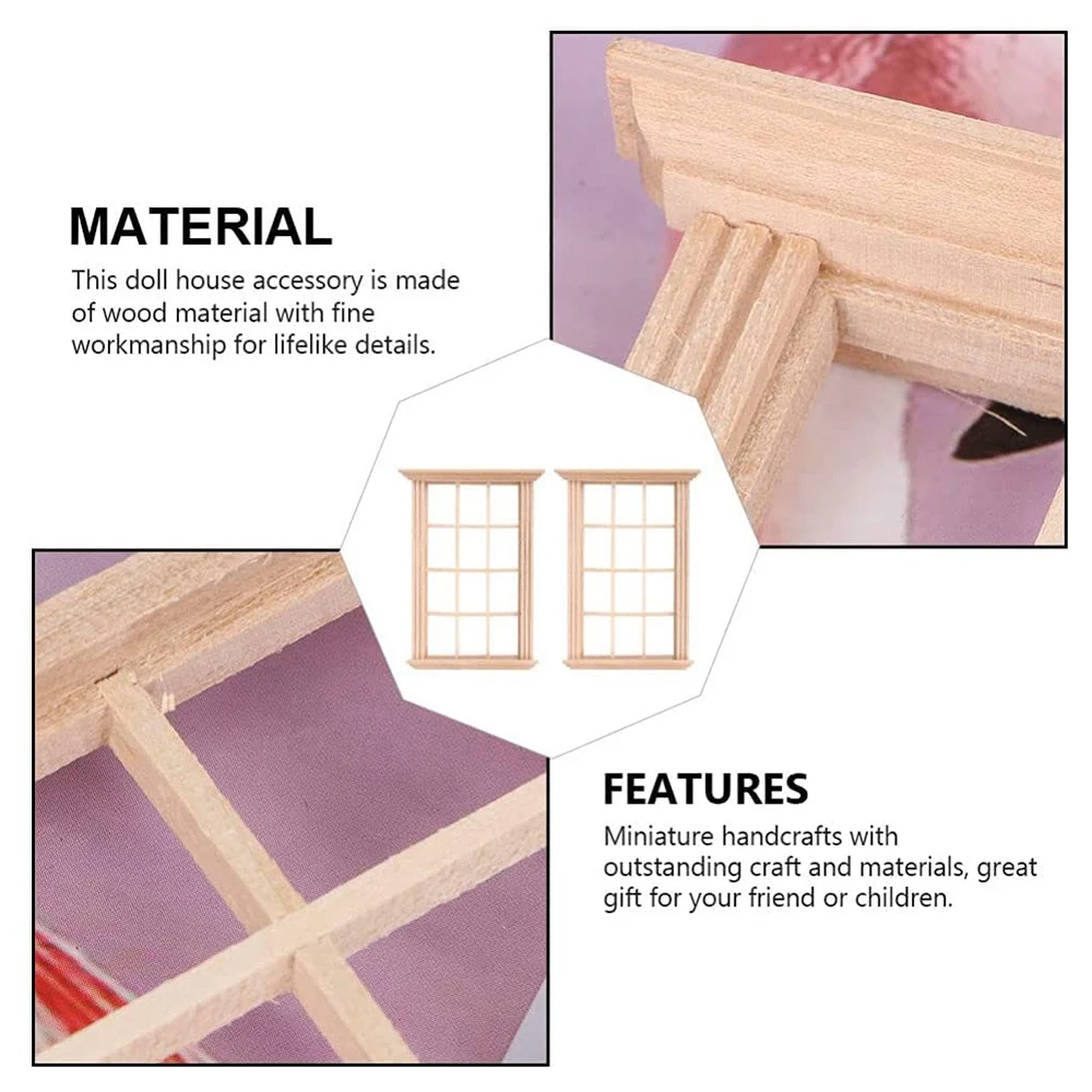 2Pcs Mini Furniture Doll House Miniature Window Frame Model Decoration Windows Dollhouse Furniture Toy 6