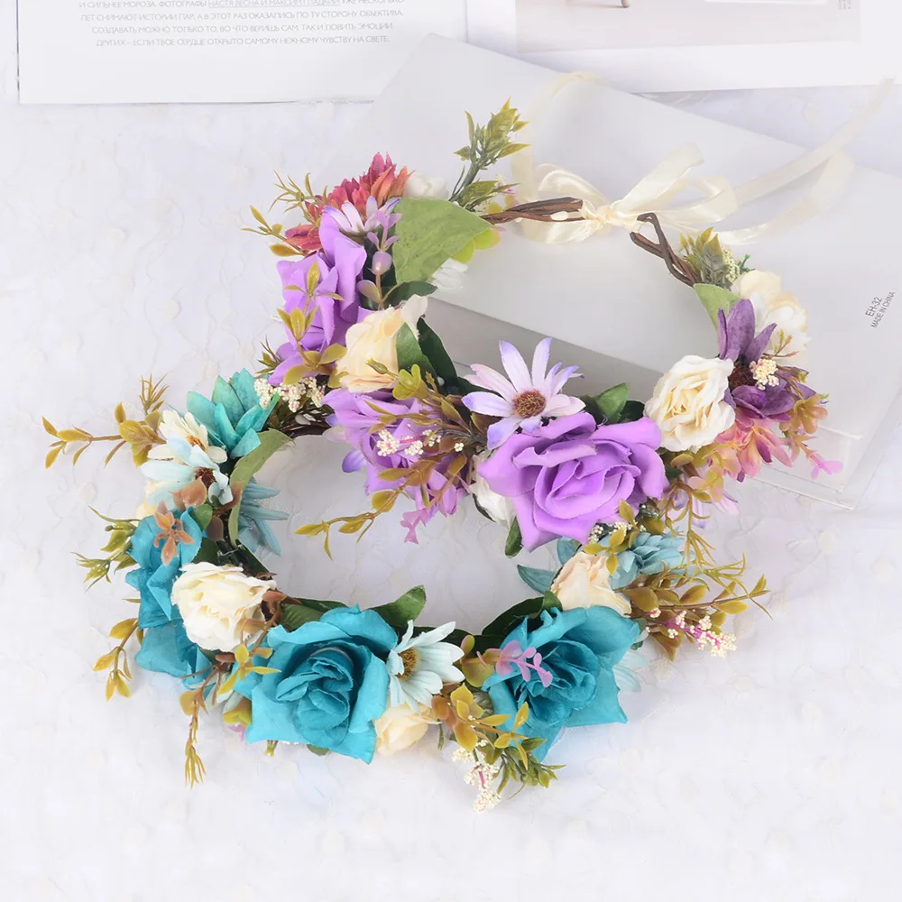 

Bridesmaid Hair Flower Headbands Romantic Faux Rose Wedding Wreaths Headband New Fashion Wedding Hair Accessories