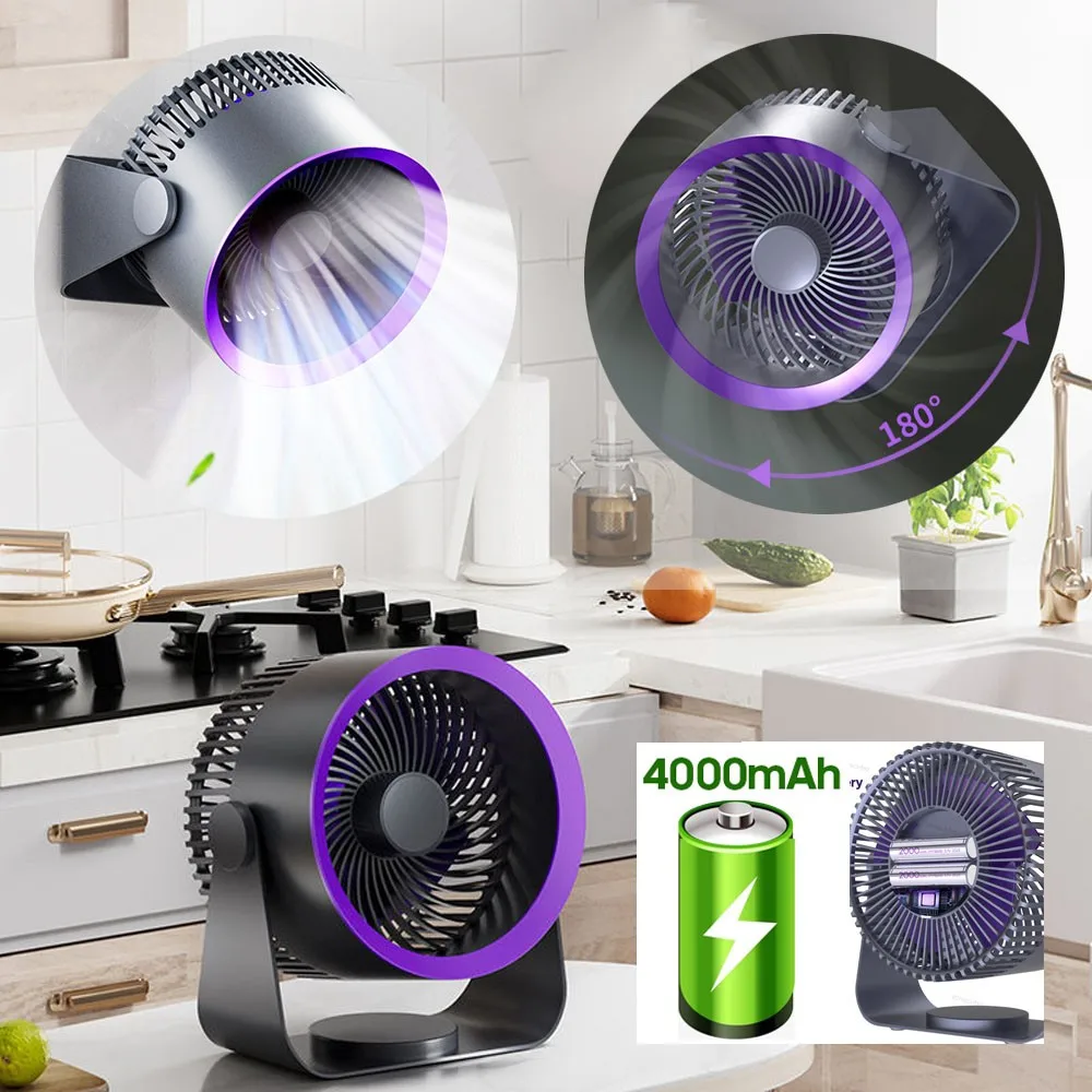 

Rechargeable Electric Fan Wall Mounted Household Table Desktop Fan USB Air Circulation 4000mAh Portable Fan for Home Kitchen
