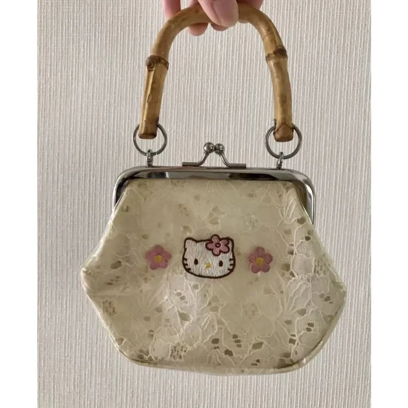 

HelloKitty Transparent Pvc Bamboo Handle Hand Creativity Bag Cartoon Hello Kitty Hand Bag Child Gift Accessories