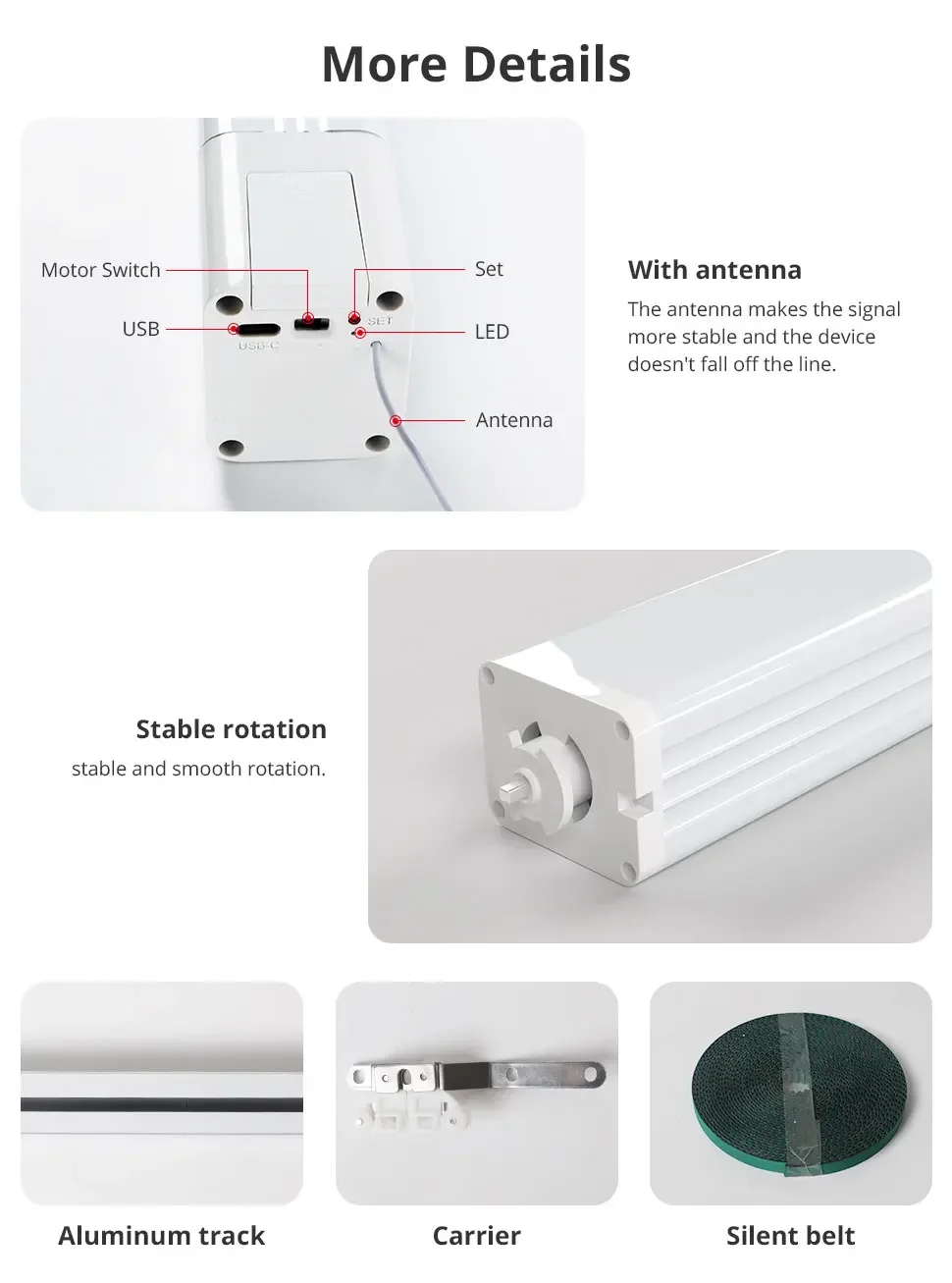 Zigbee Electric Sliding Curtain Motor Built-in Battery with Customized Track Wor