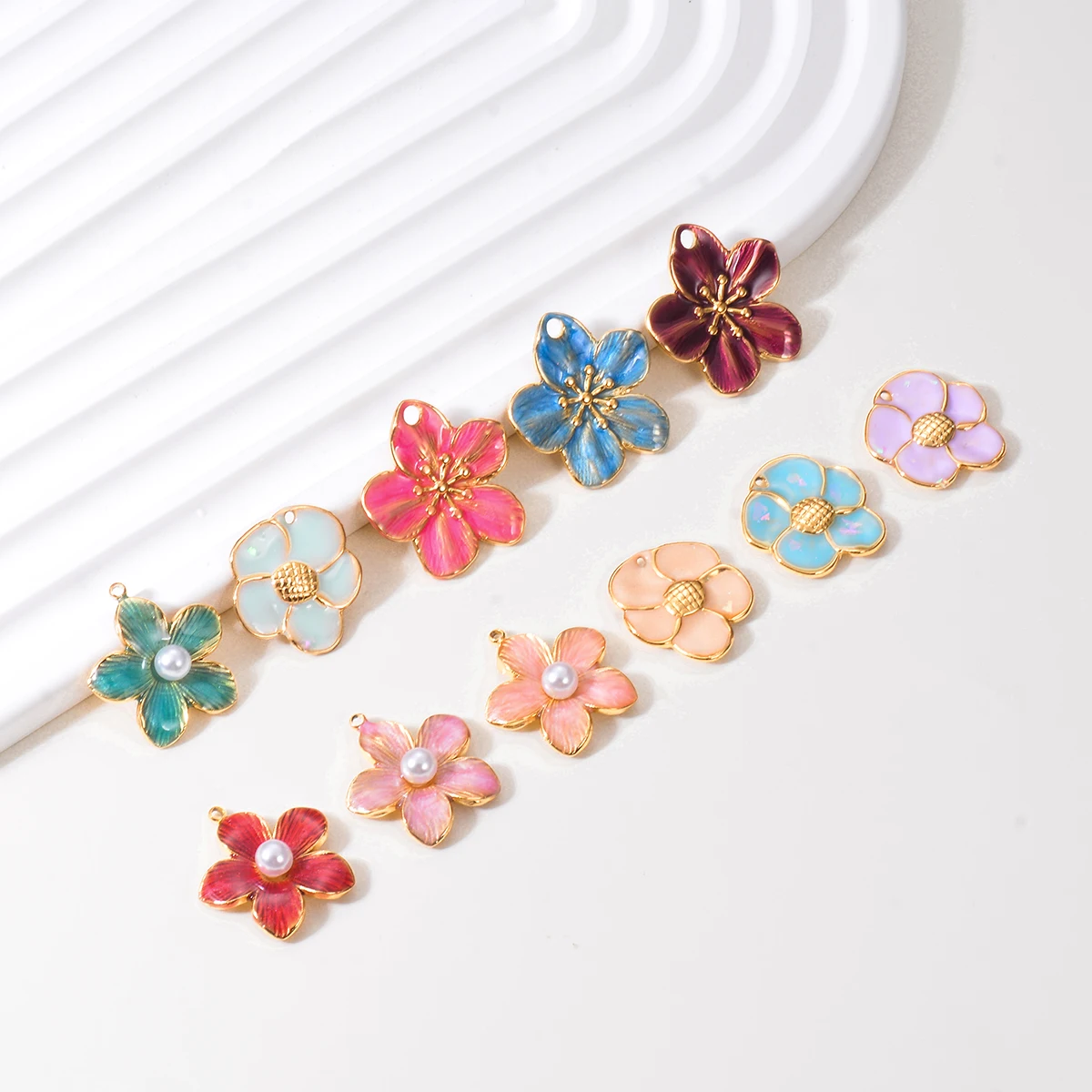 Wholesale 5pcs/lot Enamel Flower Charms Stainless Steel Colorful Pendant For DIY Necklaces Earrings Jewelry Making Accessories