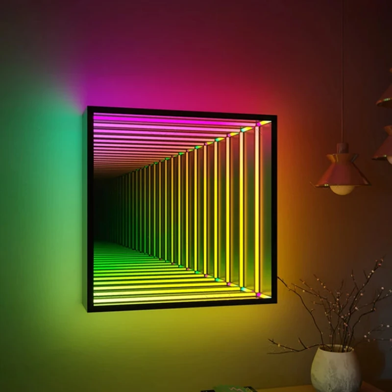 LED Thousand-layer Mirror Abyss Lights Creative RGB Colorful Mirror Headlights E-sports Room Bar KTV Wall Decoration
