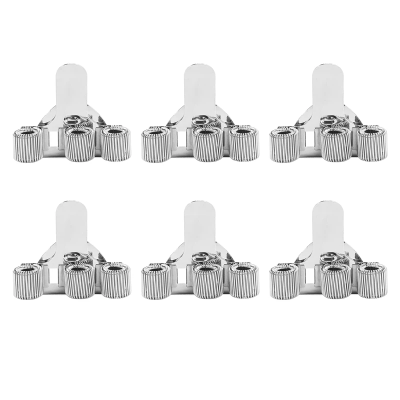 

6Pcs Pen Holder Bag Stainless Steel Pen Holder Clip Silver 3 Holes Pen Holder For Notebook At Home, Office