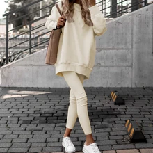  Elegant Tracksuit Sweatshirt Suits Casual O-neck Long Sleeve Pullover and Chino Pants Sets Women Fashion Solid Two Piece Outfits 