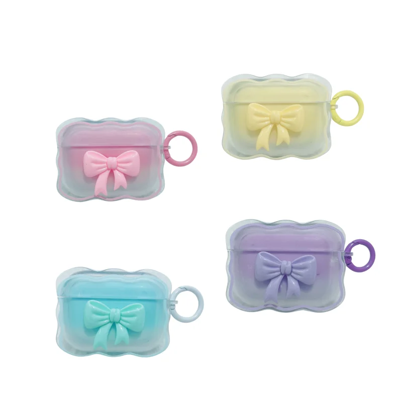 

Korea Cute 3D Candy Color Bow Gradient Clear Earphone Case For Airpods 1 2 Pro Wavy Border Protective Soft Cover For Airpods 3