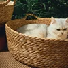 OUZEY Rattan Weaving Basket For Cat Comfortable Sleeping Pet Dog Bed Summer Cool Weave Cat House Donut Round Kitten Puppy Bed 3
