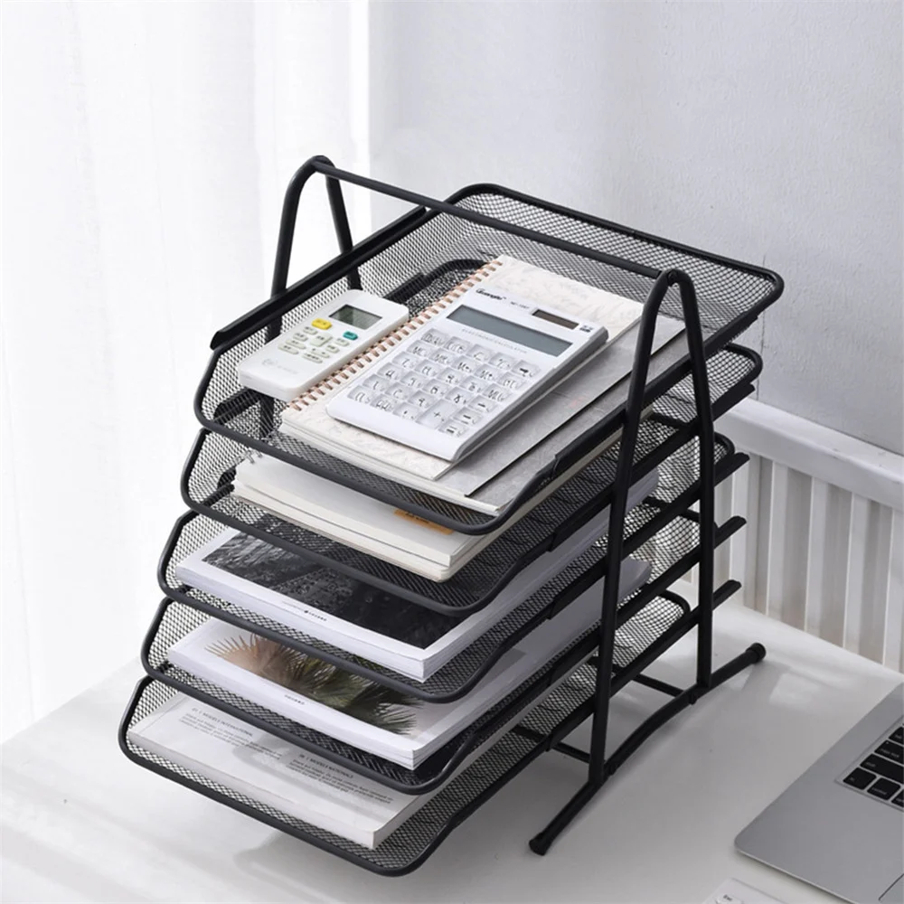 

5 Tiers Office Metal Tray Organizer Document File Book Pen Brochure Filling Organizer Rack DIY Shelf Wire Mesh Storage Holder