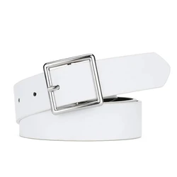 Women's Chic Soft PU Leather Belt with Square Pin Buckle - Black Vintage-Inspired Strap - 105cm (WHITE)