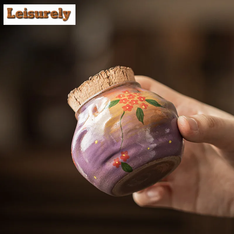 Powder Yin Hand Drawn Small Flower Tea Box Organizer Moisture-proof Ancient Storage Tank Containers Tea Caddy Tea Items Craft