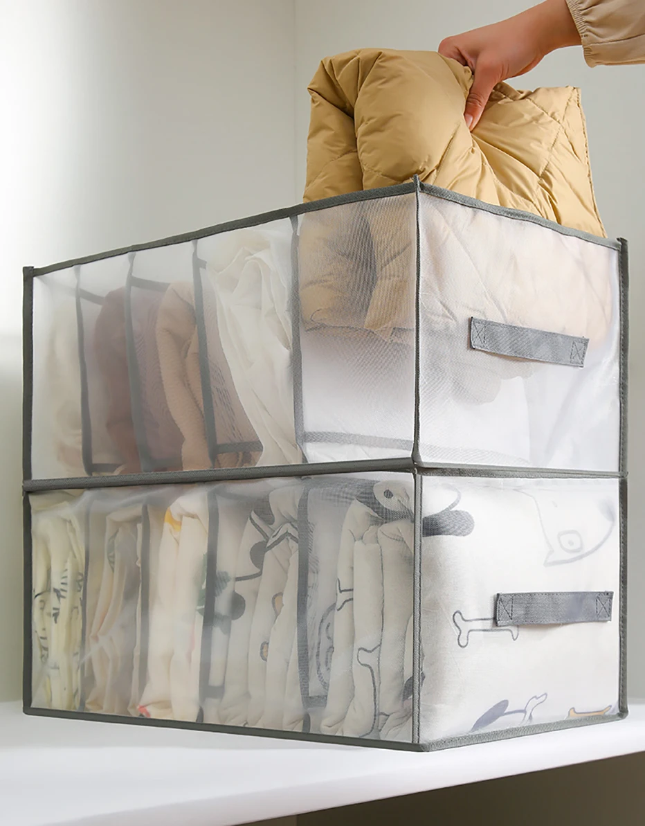 1pc Five-grid Mesh Storage Box Large-capacity Clothes And Quilt Cover Home Wardrobe Organization Storage Box 3