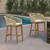 Outdoor Rattan 24" Counter Height Bar Stools Chair Set of 2, Upholstered Patio Bar Stool with Backrest for Indoor and Outdoor 6