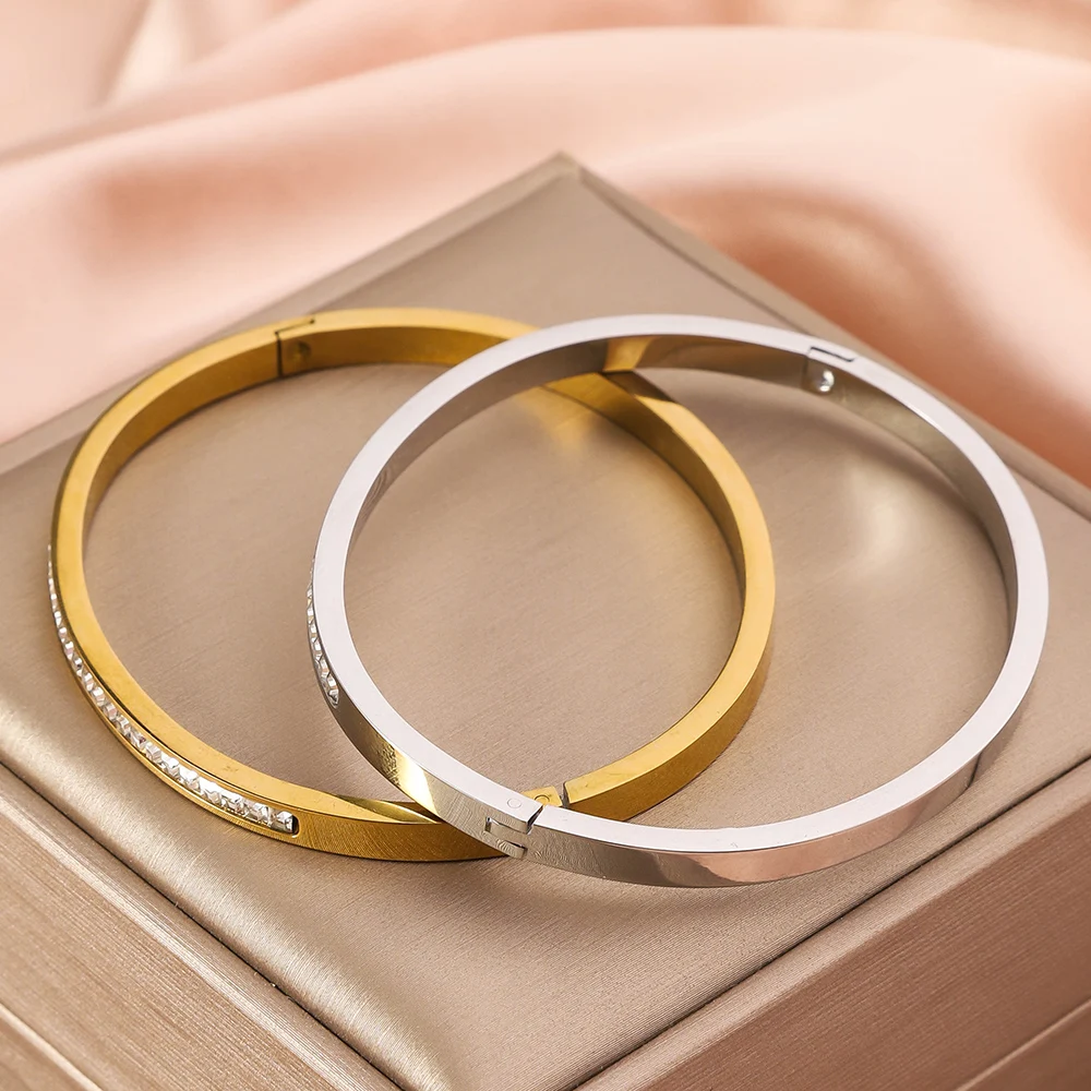 Single Row Artificial Zircon Inlaid Stainless Steel Bracelet Suitable For Women's Party Gifts
