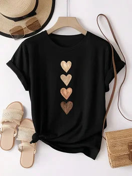 Elegant Women Loose T Shirts Gradient Metallic Heart Print White Casual Graphic Tees Soft Comfort Trendy Daily Fashion Tops 1