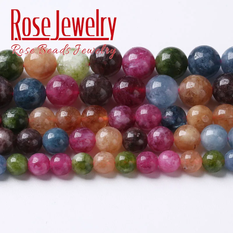 

Natural Colorful Tourmaline Jades Beads Round Loose Spacer Beads For Jewelry Making DIY Bracelet Accessories 6/8/10mm 15''Strand