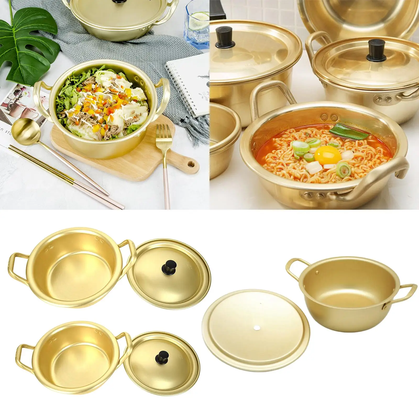 Korean Ramen Pot Noodles Paomian Pan Thickened Yellow Aluminum Pot Aluminum Soup Hot Pot Golden Kitchen Cookware Wok